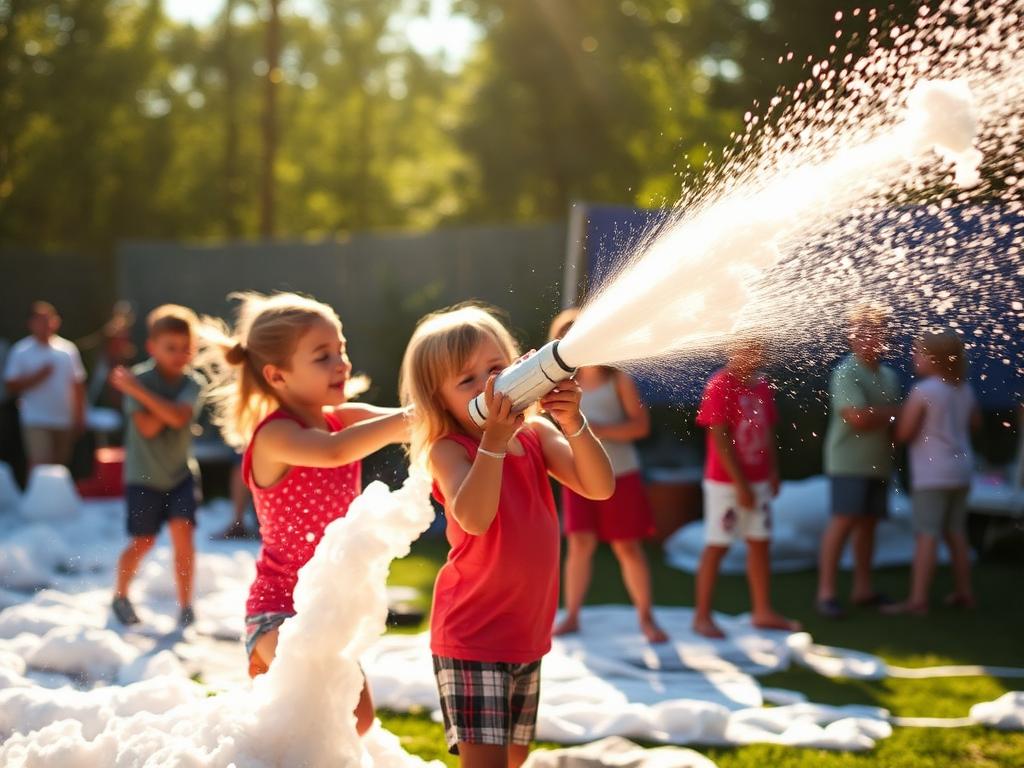Foam cannon spraying at outdoor event