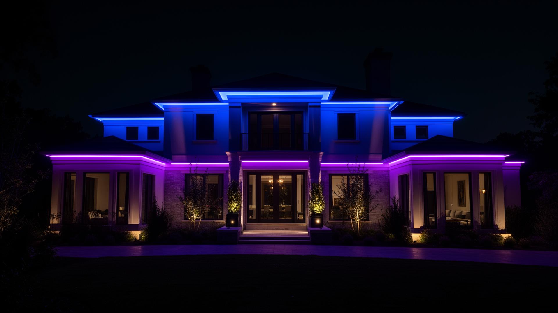 Premium permanent outdoor lighting installation at night